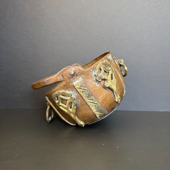 Antique Copper Cache Pot With Brass Embellishments Wobbly Bottom Unique French D - Picture 2 of 13